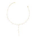 Collier de forme Y composé d'une chaîne avec boules en acier doré et de pampilles en perles synthétiques.<br/>Fermoir mousqueton avec 5 cm de rallonge. Perle  Adolescent Adulte Femme Fille Indémodable 