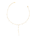 Collier de forme Y composé d'une chaîne avec boules en acier doré et de pampilles en perles synthétiques.<br/>Fermoir mousqueton avec 5 cm de rallonge. Perle  Adolescent Adulte Femme Fille Indémodable 