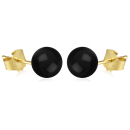 Boucles d'oreilles puces en plaqué or jaune 18 carats surmontées d'une perle en véritable pierre d'onyx. Boule Perle Puce Rond  Adolescent Adulte Femme Fille Indémodable 
