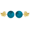 Boucles d'oreilles puces en plaqué or jaune 18 carats surmontées d'une perle en véritable pierre de turquoise. Boule Perle Puce Rond  Adolescent Adulte Femme Fille Indémodable 