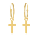 Boucles d'oreilles créoles avec croix pendantes en plaqué or jaune 18 carats. Créoles Croix Pendantes  Adolescent Adulte Femme Fille Indémodable Religion 