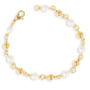 Bracelet composé d'une chaîne à boules en plaqué or jaune 18 carats et de perles d'imitation. Boule Perle  Adolescent Adulte Femme Fille Indémodable 