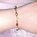 Bracelet composé d'une chaîne à boules en plaqué or jaune 18 carats et de perles d'imitation. Boule Perle  Adolescent Adulte Femme Fille Indémodable 