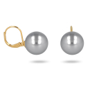 Boucles d'oreilles dormeuses en plaqué or jaune 18 carats surmontées d'une perle de Majorque d'imitation de couleur grise. Boule Pendantes Perle  Adolescent Adulte Femme Fille Indémodable 