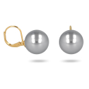 Boucles d'oreilles dormeuses en plaqué or jaune 18 carats surmontées d'une perle de Majorque d'imitation de couleur grise. Boule Pendantes Perle  Adolescent Adulte Femme Fille Indémodable 