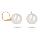 Boucles d'oreilles dormeuses en plaqué or jaune 18 carats surmontées d'une perle de Majorque d'imitation de couleur blanche. Boule Pendantes Perle  Adolescent Adulte Femme Fille Indémodable 