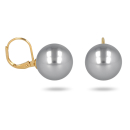 Boucles d'oreilles dormeuses en plaqué or jaune 18 carats surmontées d'une perle de Majorque d'imitation de couleur grise. Boule Pendantes Perle  Adolescent Adulte Femme Fille Indémodable 