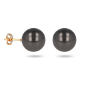 Boucles d'oreilles puces en plaqué or jaune 18 carats et perles d'imitation de Majorque de couleur noire. Boule Perle Puce  Adolescent Adulte Femme Fille Indémodable 