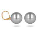Boucles d'oreilles dormeuses en plaqué or jaune 18 carats surmontées d'une perle d'imitation grise. Boule Pendantes Perle Rond  Adolescent Adulte Femme Fille Indémodable 