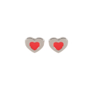 Boucles d'oreilles puces en forme de cœur en argent 925/000 pavées d'émail de couleur rouge. Coeur Puce  Adolescent Amour Enfant Femme Fille Indémodable 