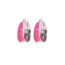 Boucles d'oreilles créoles large en argent 925/000 recouvertes d'émail de couleur rose fuchsia. Créoles  Adolescent Adulte Femme Fille Indémodable 